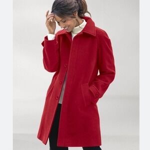 NEW Appleseed's Large $175 Red Wool Blend Balmacaan Button Up Knee Length Coat